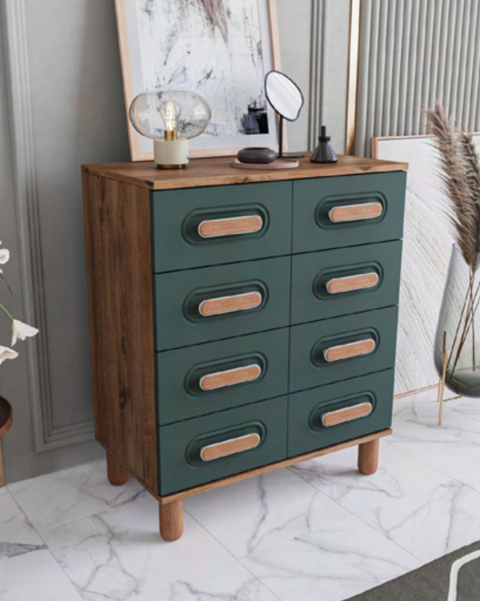 Otto 4 Çekmeceli Şifonyer / %100 MDF / Ücretsiz Kurulum - Teslimat / Haki Yeşil