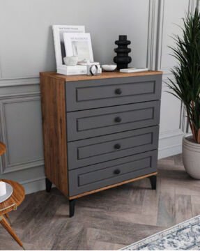 Panjur Fix 4 Çekmeceli Şifonyer / %100 MDF / Ücretsiz Kurulum - Teslimat / Antrasit