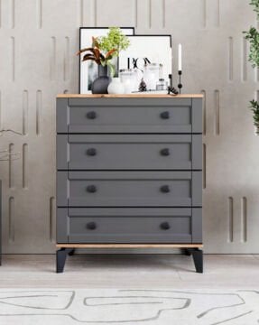 Silva 4 Çekmeceli Şifonyer / %100 MDF / Ücretsiz Kurulum - Teslimat / Antrasit