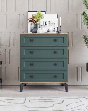 Silva 4 Çekmeceli Şifonyer / %100 MDF / Ücretsiz Kurulum - Teslimat / Haki Yeşil