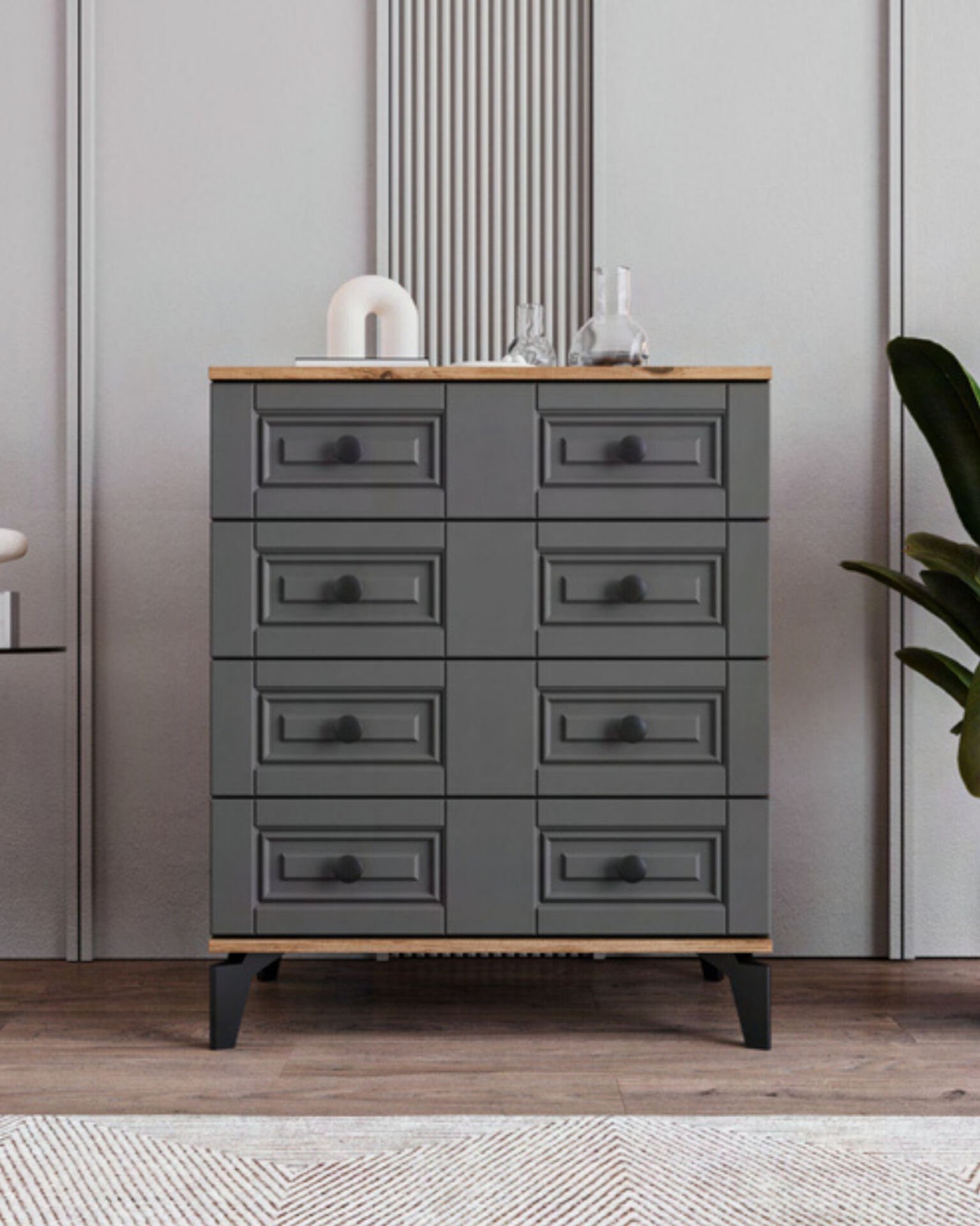 Terra 4 Çekmeceli Şifonyer / %100 MDF / Ücretsiz Kurulum - Teslimat / Antrasit