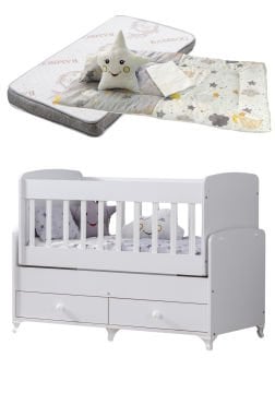 Enjoy Çekmeceli Beşik Seti / Beşik & Bambo Yatak & Yorgan & Yastık & Çarşaf