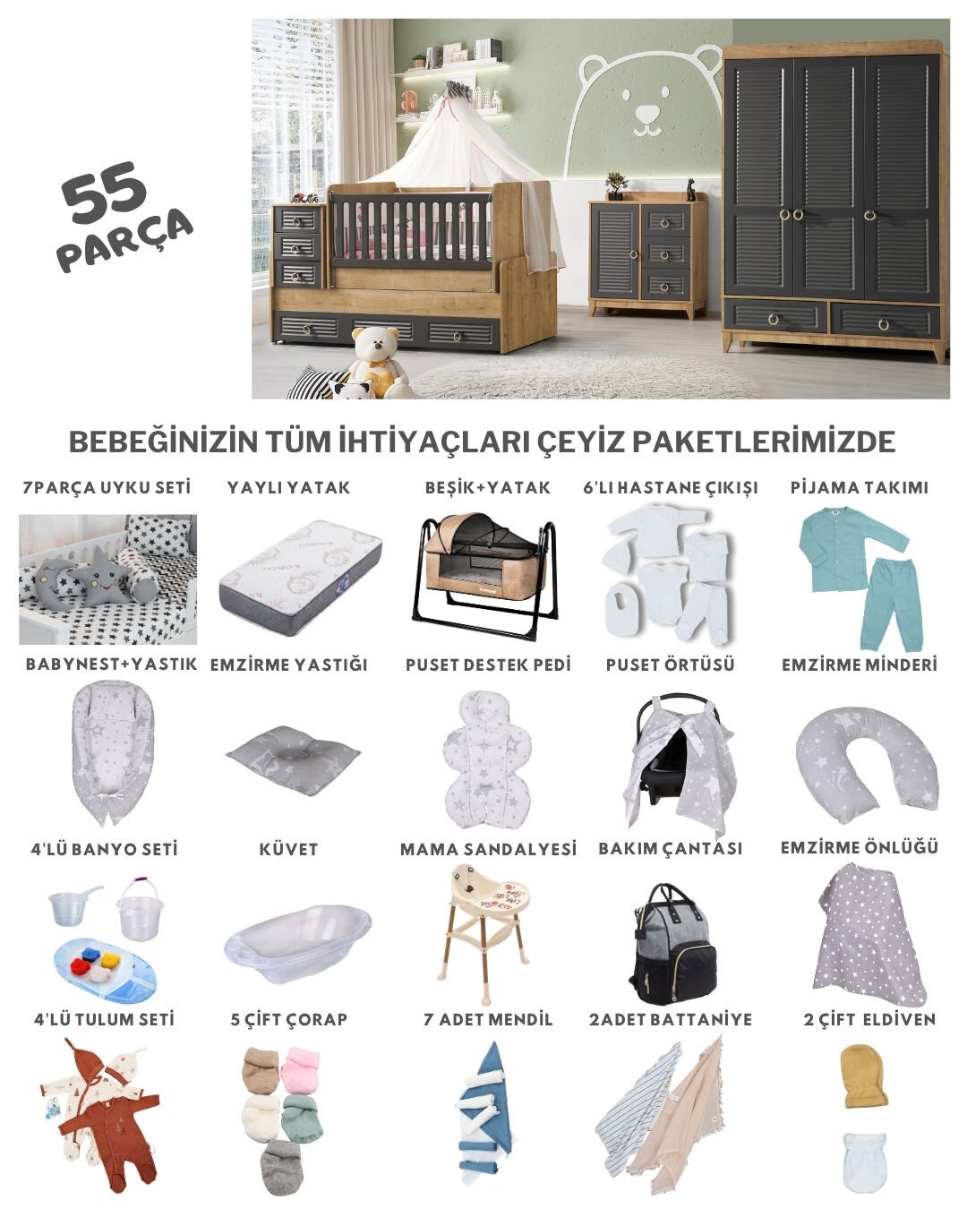 İkon Büyüyen Beşikli Bebek Çeyiz Paketi