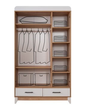 Panjur Meşe Beyaz 3 Kapılı Dolap