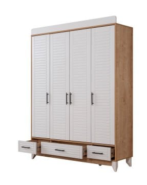 Panjur Meşe 4 Kapılı Dolap