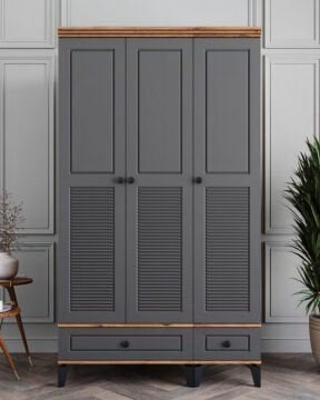 Miracool Panjur Fix 3 Kapılı Dolap / %100MDF / Çam-Antrasit
