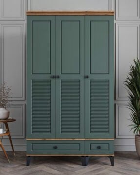 Miracool Panjur Fix 3 Kapılı Dolap / %100 MDF / Çam-Yeşil