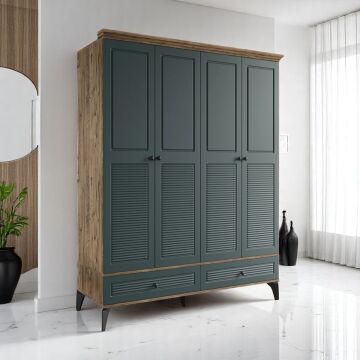Miracool Panjur Fix 4 Kapılı Dolap / %100 MDF / Çam-Yeşil