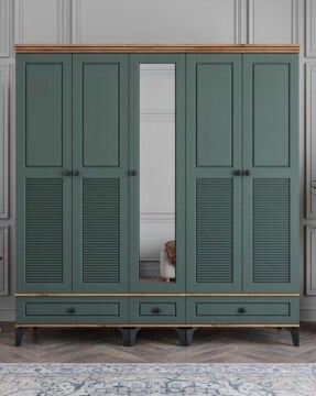 Miracool Panjur Fix 5 Kapılı Dolap / %100 MDF / Çam-Yeşil