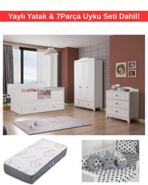 Miracool Allende Sedir Bebek ve Çocuk Odası / Yatak ve 7Parça Uyku Seti Dahil / Ücretsiz Kurulum