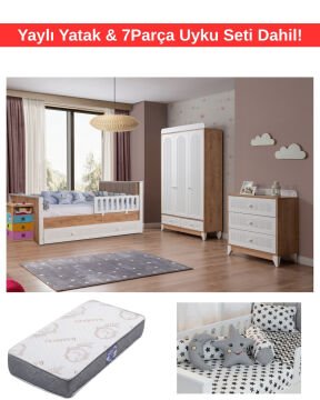 Miracool Mira Meşe Bebek ve Çocuk Oda Takımı / Yatak ve 7 Parça Uyku Seti Dahil / Ücretsiz Kurulum-Teslimat