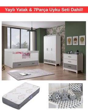 Miracool Ottoman Grey Sedir Bebek ve Çocuk Odası / Yatak ve 7Parça Uyku Seti Dahil / Ücretsiz Kurulum