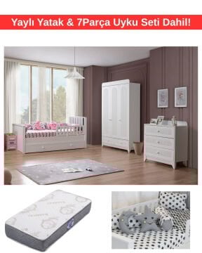 Miracool Mira Beyaz Bebek ve Çocuk Oda Takımı / Yatak ve 7 Parça Uyku Seti Dahil / Ücretsiz Kurulum-Teslimat