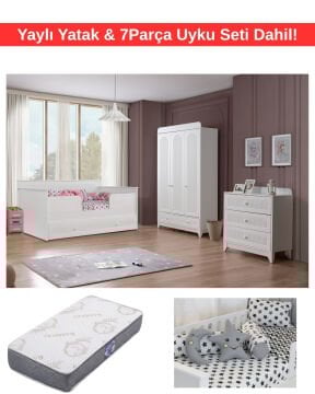 Miracool Mira Beyaz Sedir Bebek ve Çocuk Odası / Yatak ve 7Parça Uyku Seti Dahil / Ücretsiz Kurulum