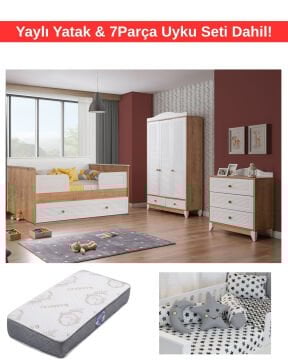 Miracool Sidney Sedir Bebek ve Çocuk Odası / Yatak ve 7Parça Uyku Seti Dahil / Ücretsiz Kurulum