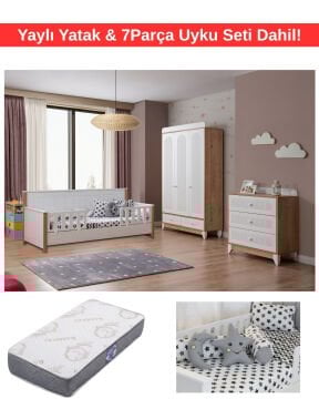 Miracool Mira Meşe Viya Bebek ve Çocuk Oda Takımı / Yatak ve 7 Parça Uyku Seti Dahil / Ücretsiz Kurulum-Teslimat
