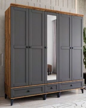 Silva 5 Kapılı Dolap / %100 MDF / Ücretsiz Kurulum / Antrasit