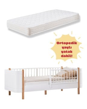 Perla Karyola & Ortopedik Yaylı Yatak Dahil / Ücretsiz Kurulum / %100 MDF / Meşe-Beyaz