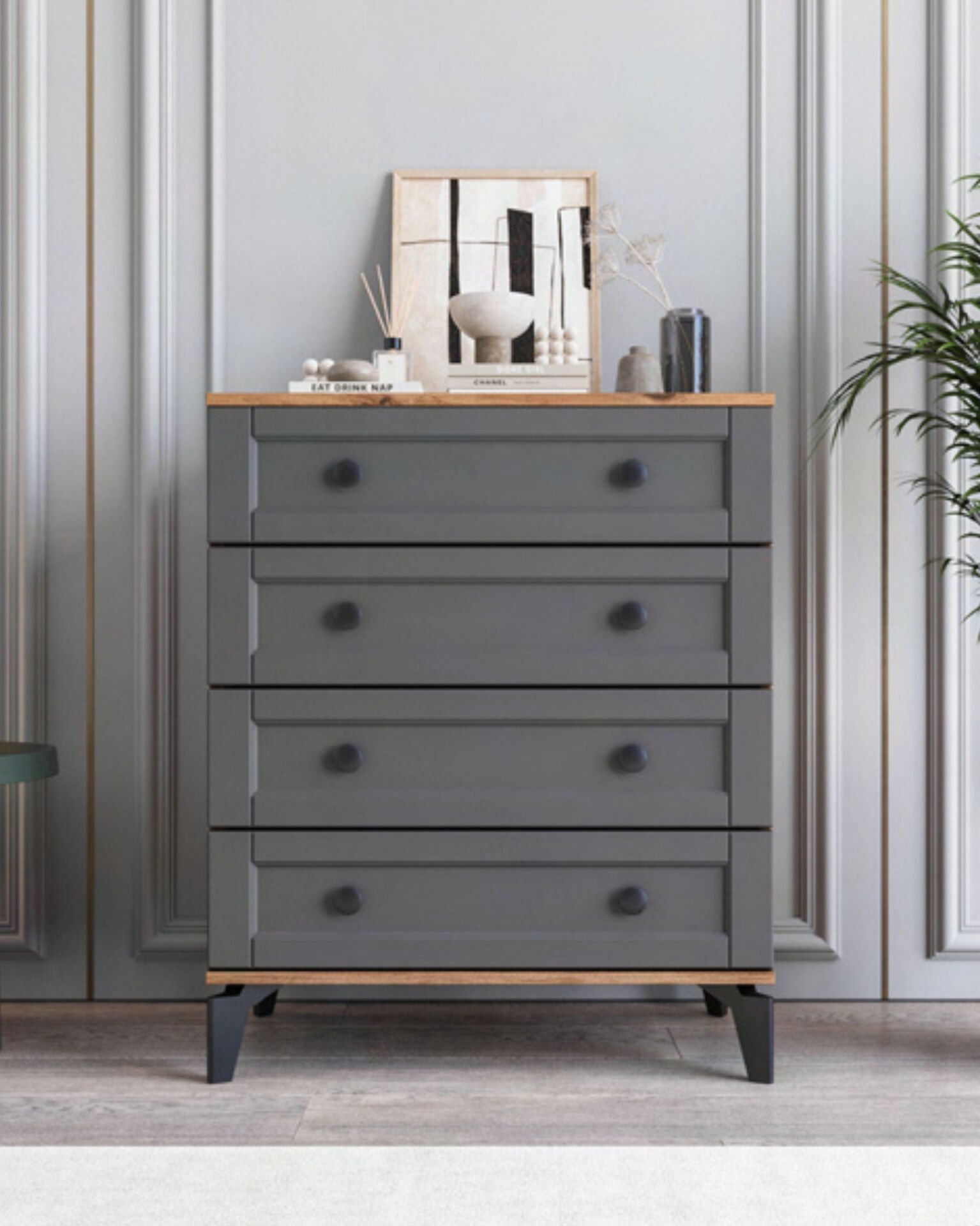 Karin 4 Çekmeceli Şifonyer / %100 MDF / Ücretsiz Kurulum - Teslimat / Antrasit