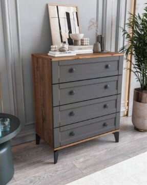 Karin 4 Çekmeceli Şifonyer / %100 MDF / Ücretsiz Kurulum - Teslimat / Antrasit