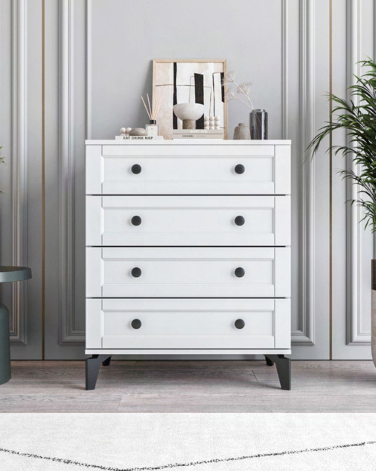 Karin 4 Çekmeceli Şifonyer / %100 MDF / Ücretsiz Kurulum - Teslimat / Beyaz