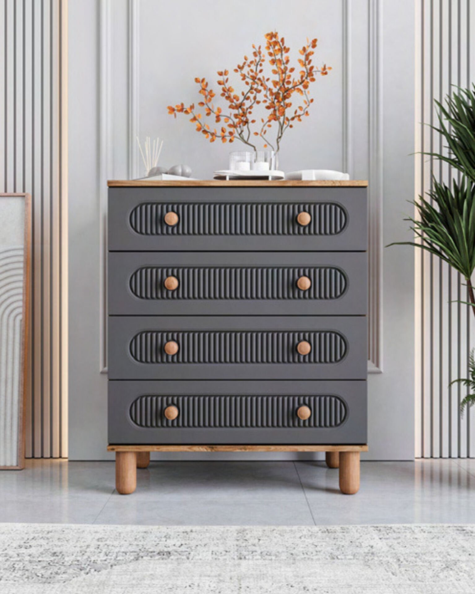 Milen 4 Çekmeceli Şifonyer / %100 MDF / Ücretsiz Kurulum - Teslimat / Antrasit