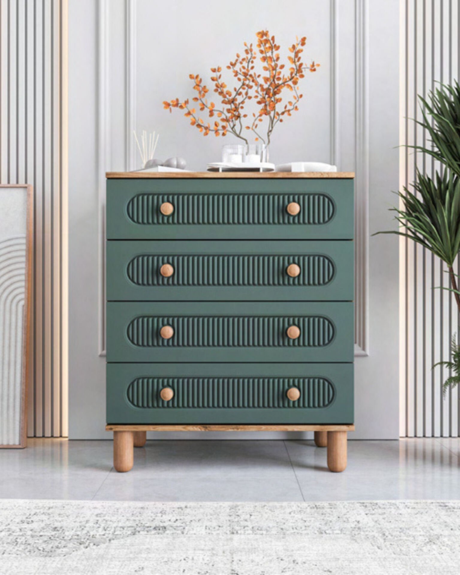 Milen 4 Çekmeceli Şifonyer / %100 MDF / Ücretsiz Kurulum - Teslimat / Haki