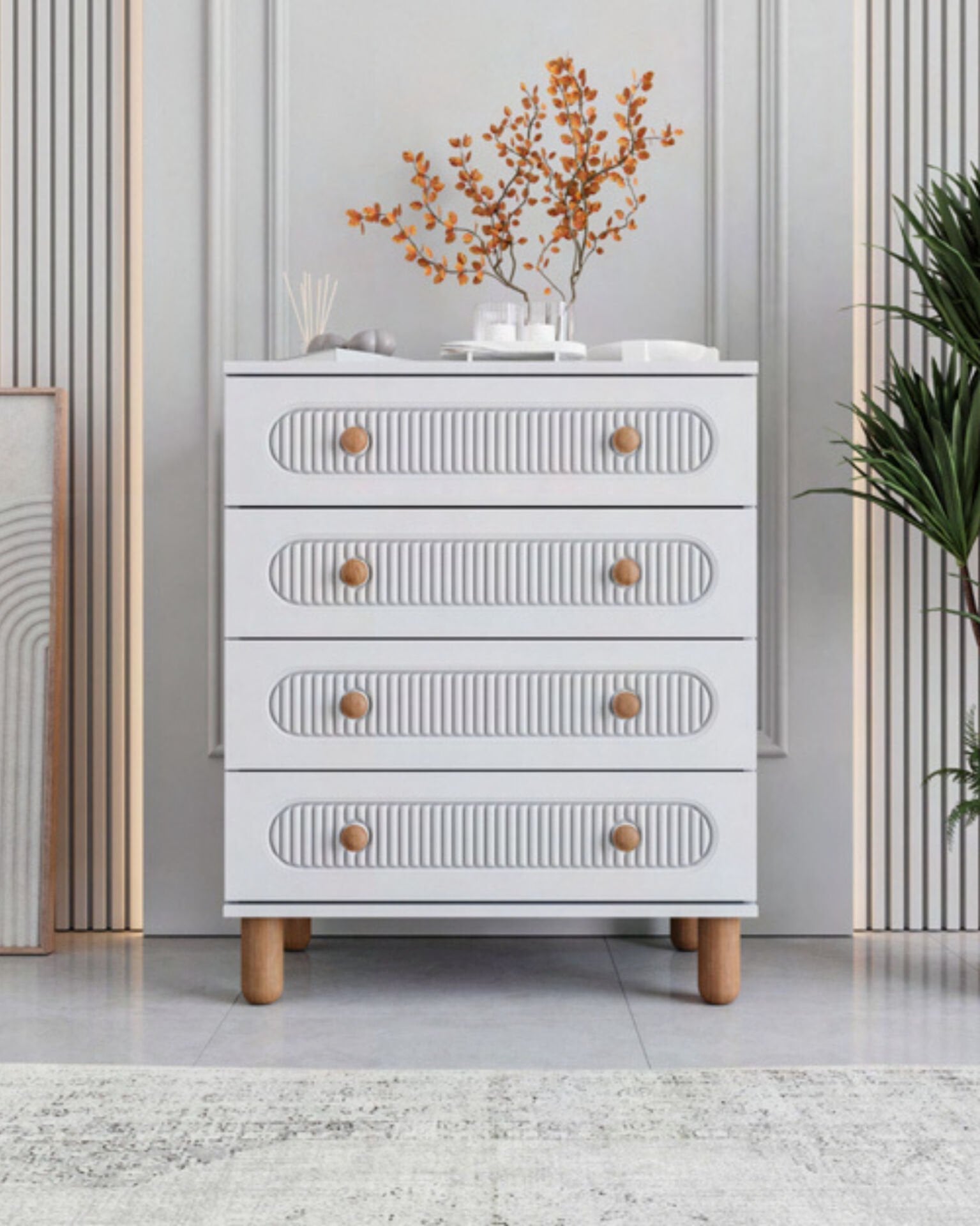 Milen 4 Çekmeceli Şifonyer / %100 MDF / Ücretsiz Kurulum - Teslimat / Beyaz