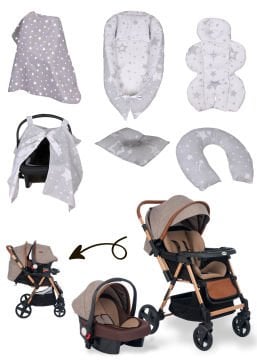 Joell Trendy Bebek Arabası & Puset & 7 Parça Tekstil Seti