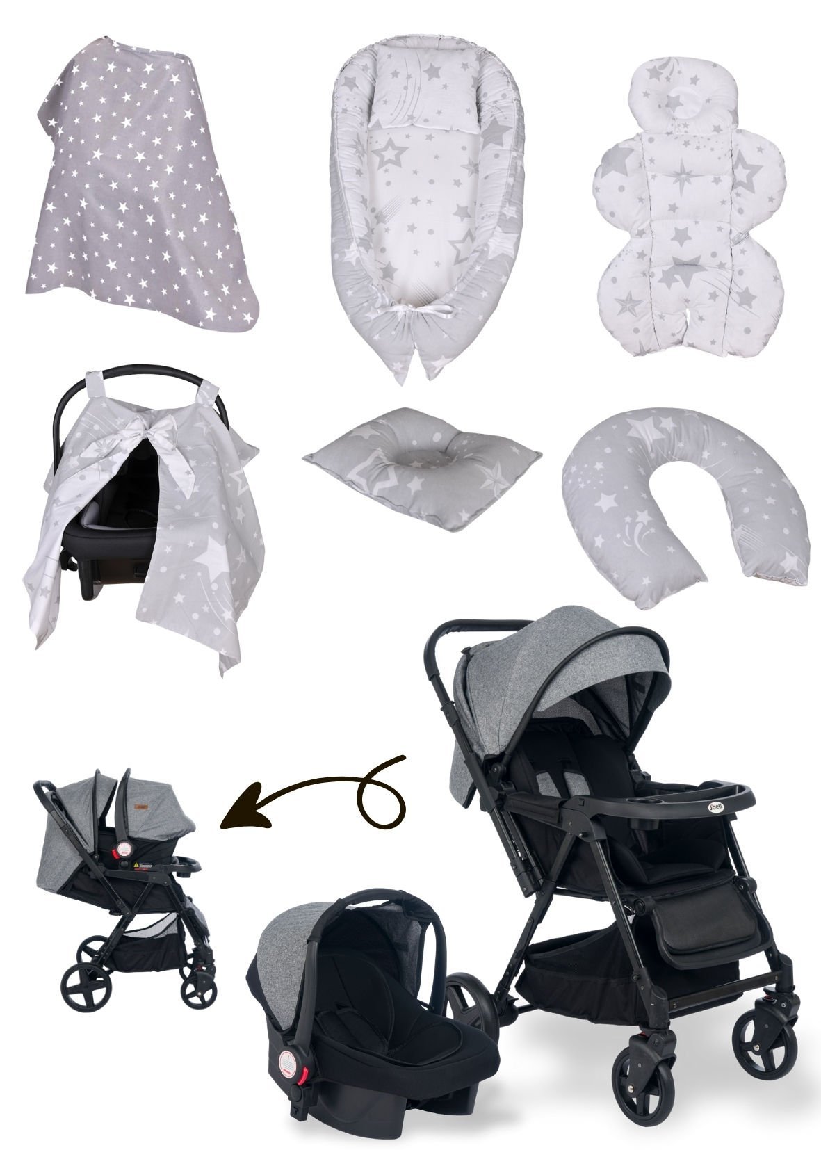 Joell Trendy Bebek Arabası & Puset & 7 Parça Tekstil Seti