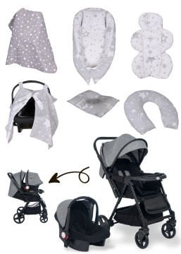 Joell Trendy Bebek Arabası & Puset & 7 Parça Tekstil Seti