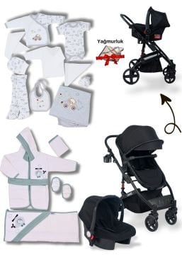 Bebek Çeyiz Seti / 10'lu Hastane Çıkışı / Havlu Bornoz Seti / Joell Truva Travel Bebek Arabası / Puset
