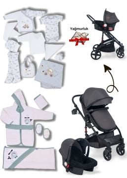 Bebek Çeyiz Seti / 10'lu Hastane Çıkışı / Havlu Bornoz Seti / Joell Truva Travel Bebek Arabası / Puset