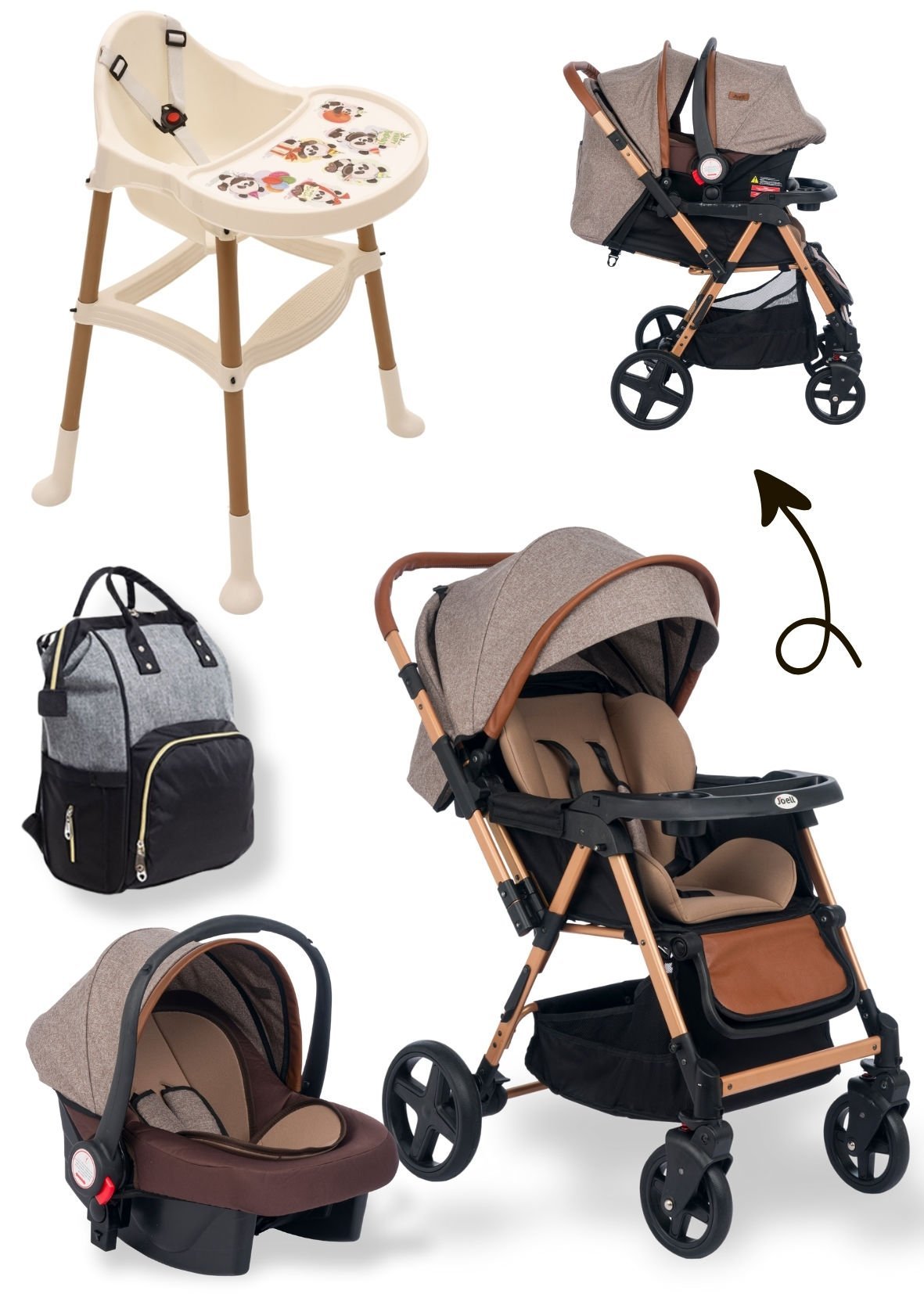 Joell Trendy Bebek Arabası & Mama Sandalyesi & Puset & Çanta
