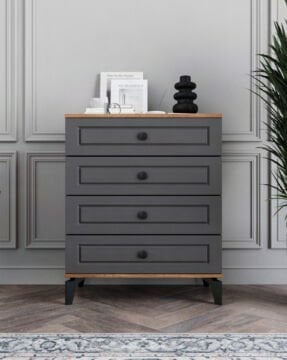 Panjur Fix 4 Çekmeceli Şifonyer / %100 MDF / Ücretsiz Kurulum - Teslimat / Antrasit