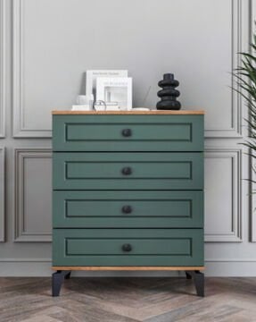 Panjur Fix 4 Çekmeceli Şifonyer / %100 MDF / Ücretsiz Kurulum - Teslimat / Haki Yeşil