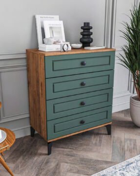 Panjur Fix 4 Çekmeceli Şifonyer / %100 MDF / Ücretsiz Kurulum - Teslimat / Haki Yeşil