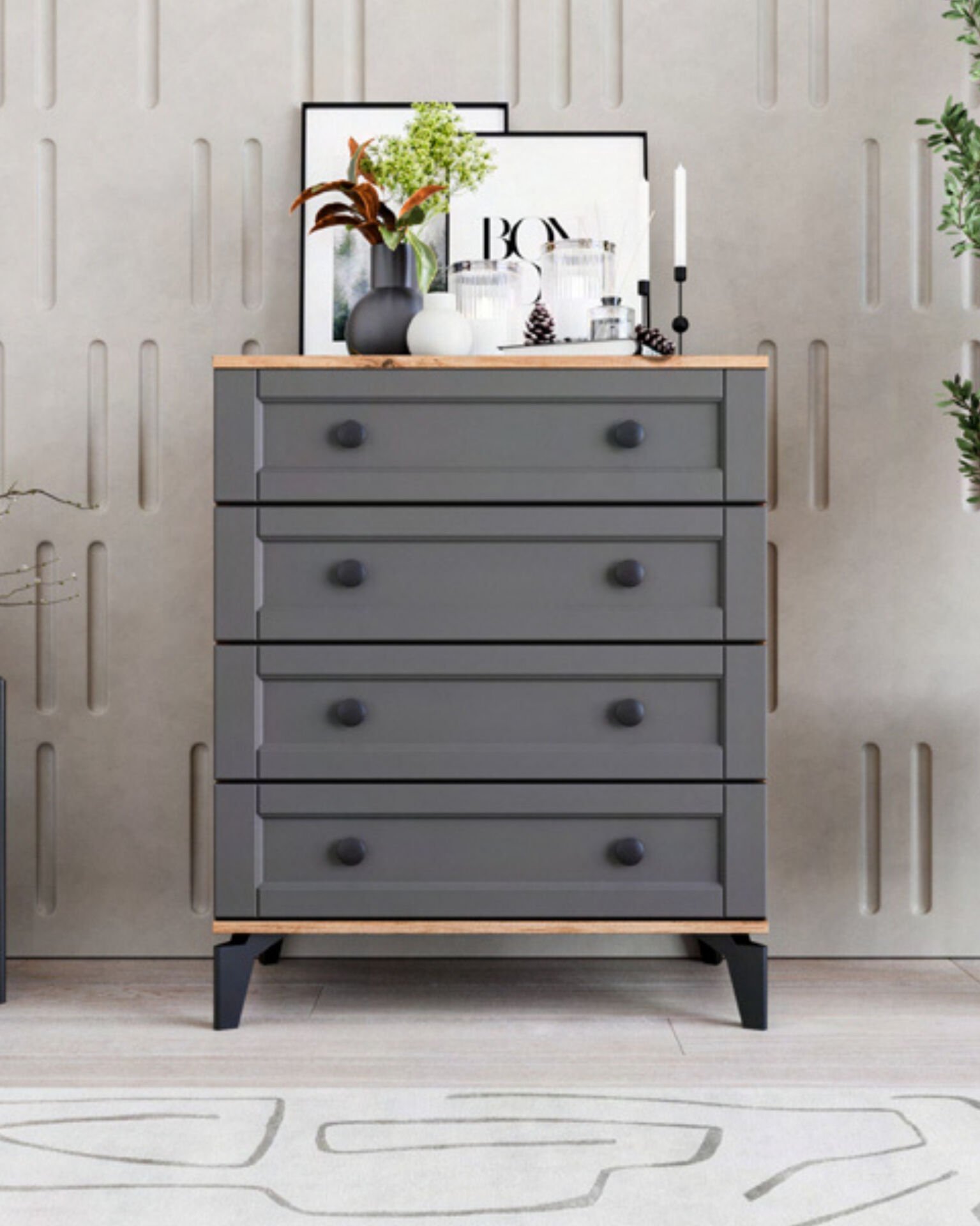 Silva 4 Çekmeceli Şifonyer / %100 MDF / Ücretsiz Kurulum - Teslimat / Antrasit