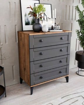 Silva 4 Çekmeceli Şifonyer / %100 MDF / Ücretsiz Kurulum - Teslimat / Antrasit