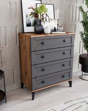 Silva 4 Çekmeceli Şifonyer / %100 MDF / Ücretsiz Kurulum - Teslimat / Antrasit