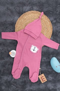 Aslan Desenli Çıtçıtlı Tulum / Şapka Hediye / %100 Pamuklu