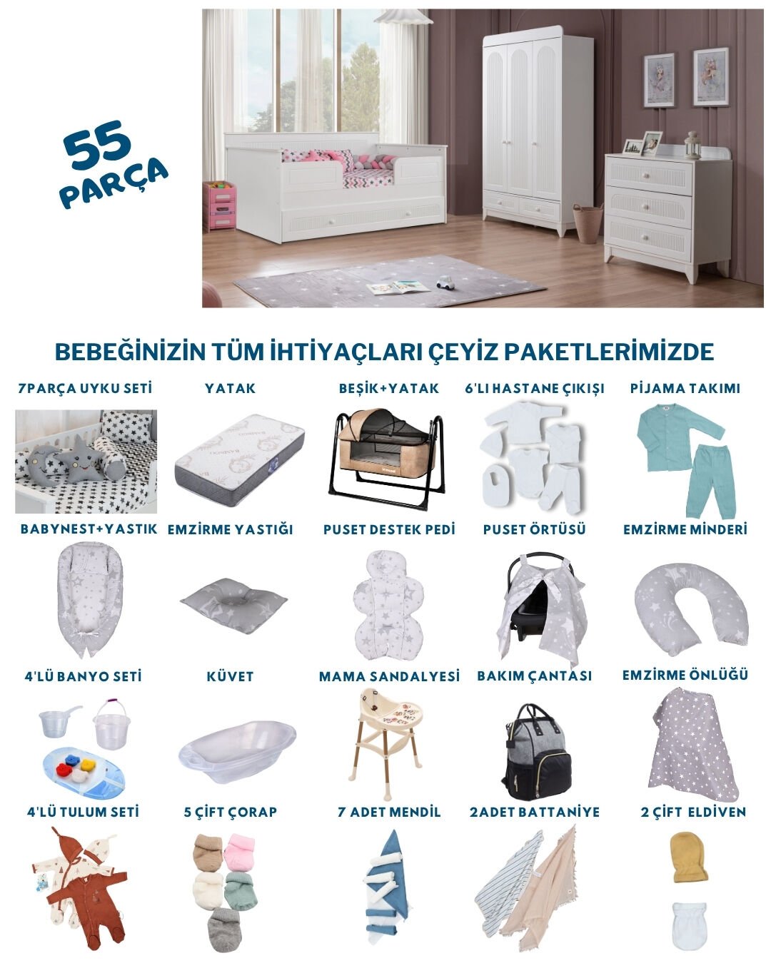 Miracool Mira Beyaz Sedir Bebek Çeyiz Paketi