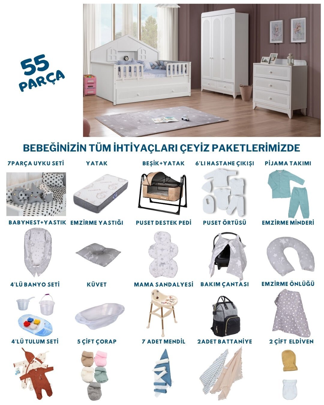 Miracool Mira Beyaz Montessori Bebek Çeyiz Paketi