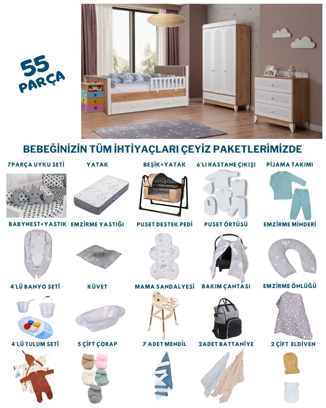 Mira Meşe Bebek Çeyiz Paketi