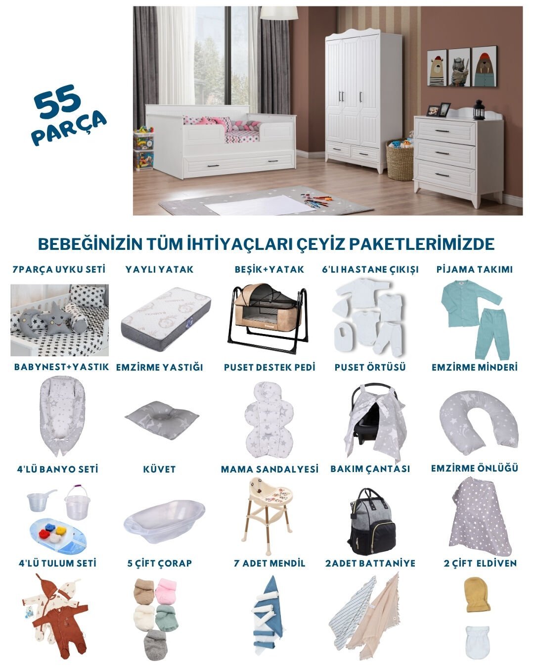 Miracool Ottoman Beyaz Sedir Bebek Çeyiz Paketi