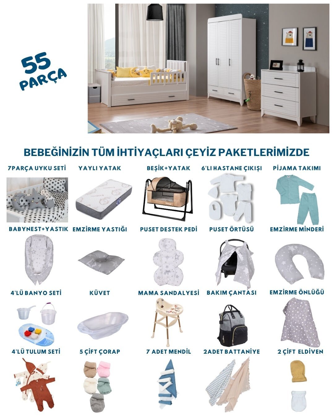 Panjur Beyaz Bebek Çeyiz Paketi