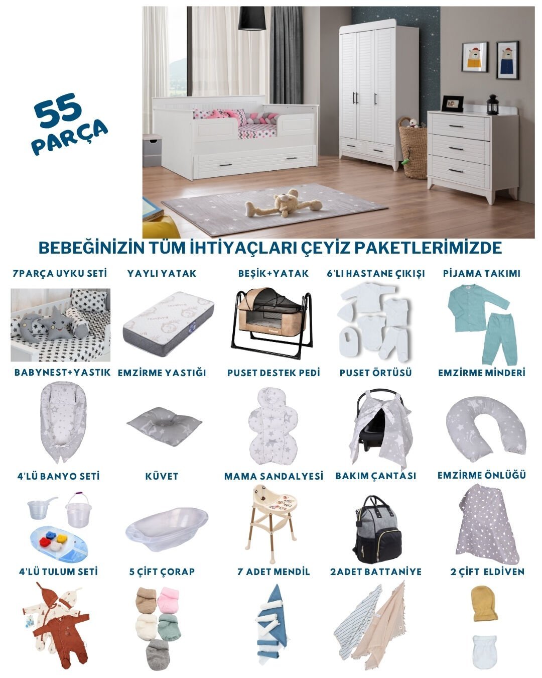 Miracool Panjur Beyaz Sedir Bebek Çeyiz Paketi