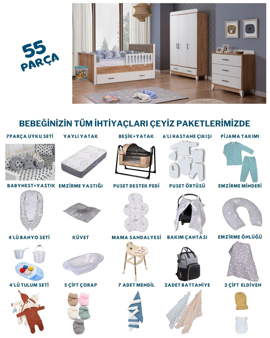 Panjur Meşe Bebek Çeyiz Paketi
