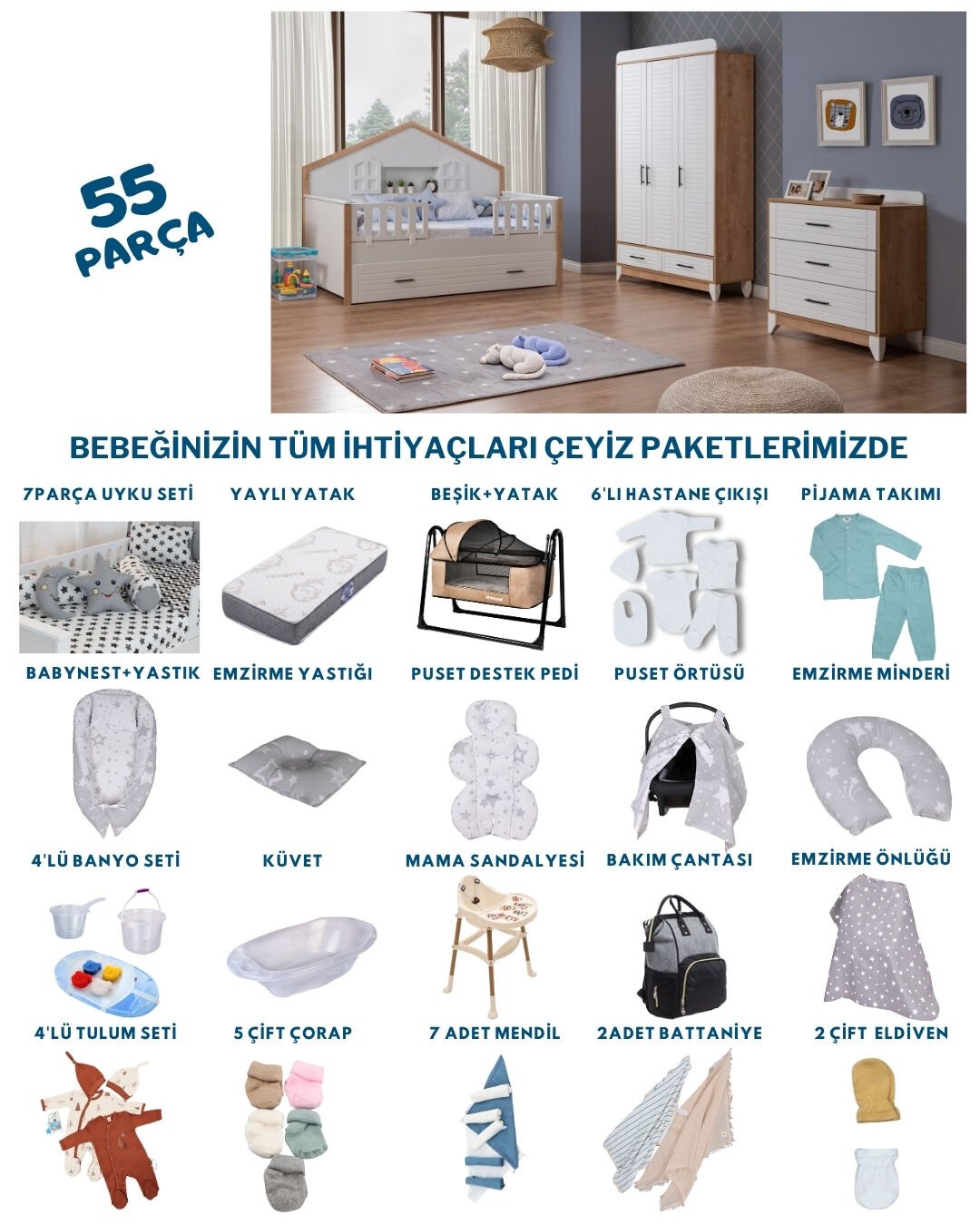 Miracool Panjur Meşe Montessori Bebek Çeyiz Paketi