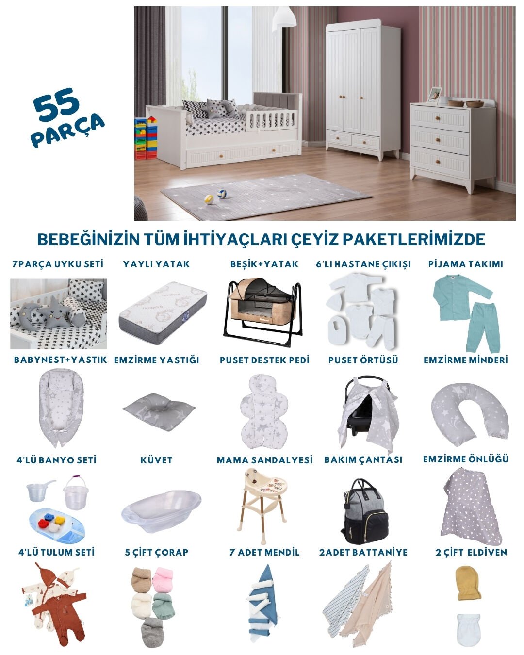 Paris Beyaz Bebek Çeyiz Paketi